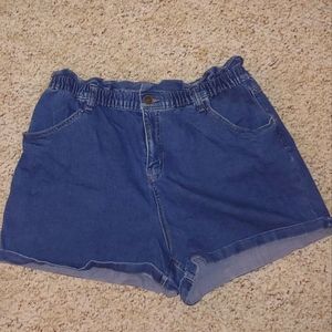 Paper Bag Style Denim Shorts